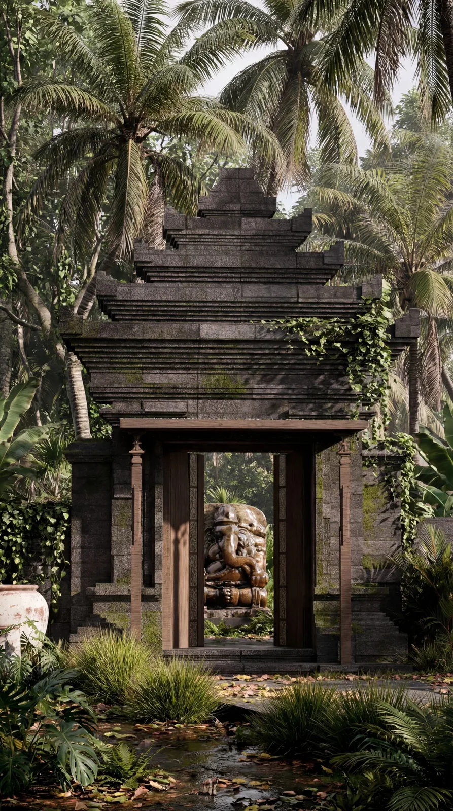 A traditional Balinese shrine in a garden