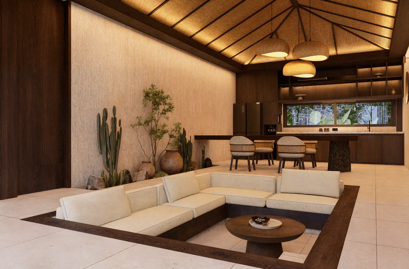 The open living room of a nyawa villa